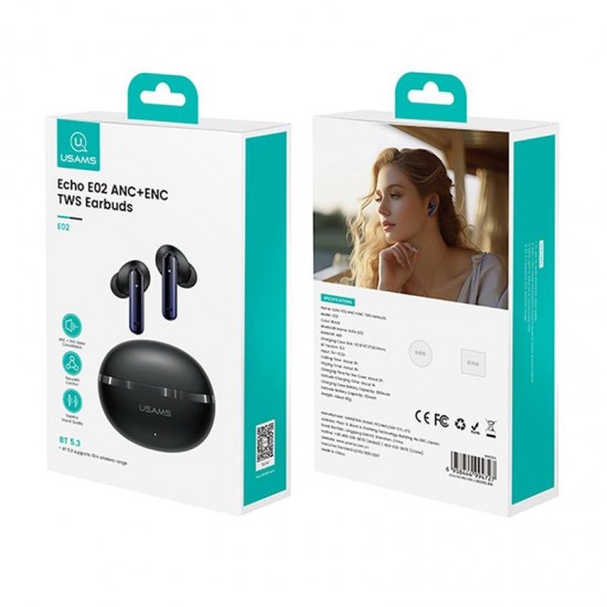 USAMS Echo E02 ANC + ENC TWS In-Ear Earbuds – 4H Play, 300mAh Case