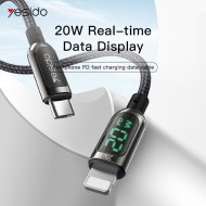YESIDO CA86 PD - 1.2m Zinc Led Digital Display Braided TYPE C to Lightning  YESIDO CA86 PD - 1.2m Zinc Led Digital Display Braided TYPE C to Lightning