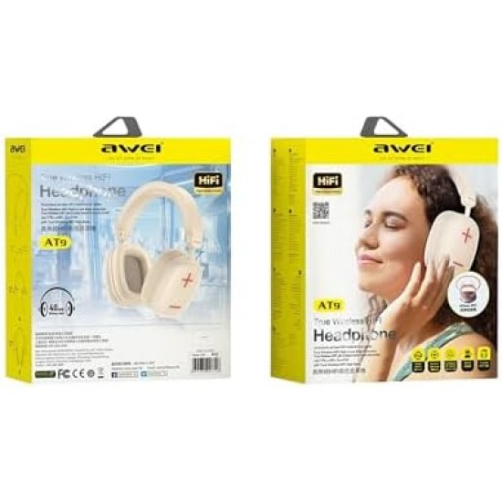 Awei AT9 Wireless Headphones Bluetooth v6.0 Earphones Foldable Gaming Headset with Mic - Beige - Local Warranty 6 Months