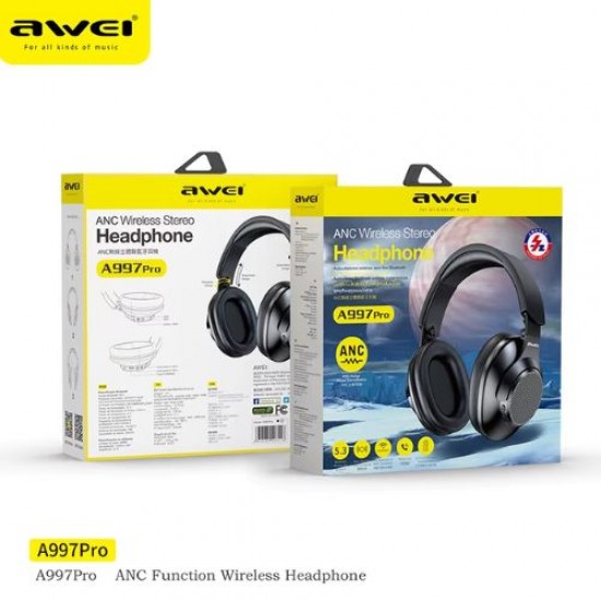 Awei A997BL PRO سماعات رأس لاسلكية سماعات بلوتوث قابلة للطي سماعة الألعاب سماعة رأس رياضية مع ميكروفون سماعات موسيقى 300 مللي أمبير في الساعة