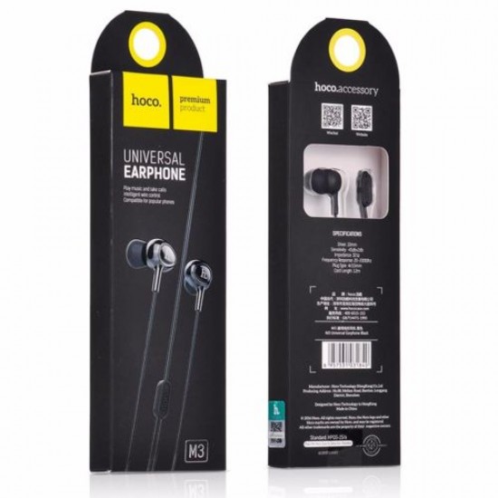  Hoco Earphones M3 - Black - Function Answering  Phone ,Microphone ,Noise Cancelling - Plug Type 3.5 Mm - Cable Length 1.2 M