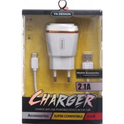 YK Design YKC-T15 Android Charger 2.1A / White / Support Andriod Devices  GURANTEE 6 MONTHS YK Design YKC-T15 Android Charger 2.1A / White / Support Andriod Devices  GURANTEE 6 MONTHS