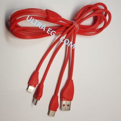 YK S11th Cable - Three in one (Android, Type C and iPhone) - 2.1 A Fast Charge - Speed Series Data Cable  YK S11th Cable - Three in one (Android, Type C and iPhone) - 2.1 A Fast Charge - Speed Series Data Cable