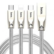 Hoco cable U9 3in1 Zinc Alloy  - White - Length 1.5m - Weight 68g- Suitable for smart devices with Lightning, Micro-USB and Type-C interfaces  Hoco cable U9 3in1 Zinc Alloy  - White - Length 1.5m - Weight 68g- Suitable for smart devices with Lightning, Micro-USB and Type-C interfaces