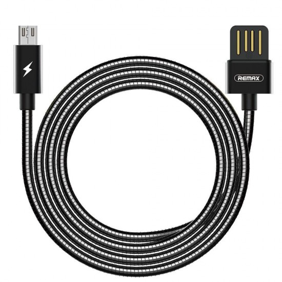 .Remax RC-080 Android Cable - Black - Full Metal Coated - Zippers - Fast Shipping & Data Transfer