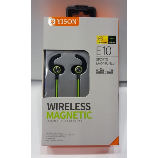 Yison E10 in-Ear wireless Bluetooth Headphone - Sportivie Earphones - Green*Black - Playing time: 2.5 - 3 H
