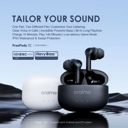 Oraimo FreePods 3C ENC Playtime True Wireless Earbuds- White - warranty 365 days Oraimo FreePods 3C ENC Playtime True Wireless Earbuds- White - warranty 365 days