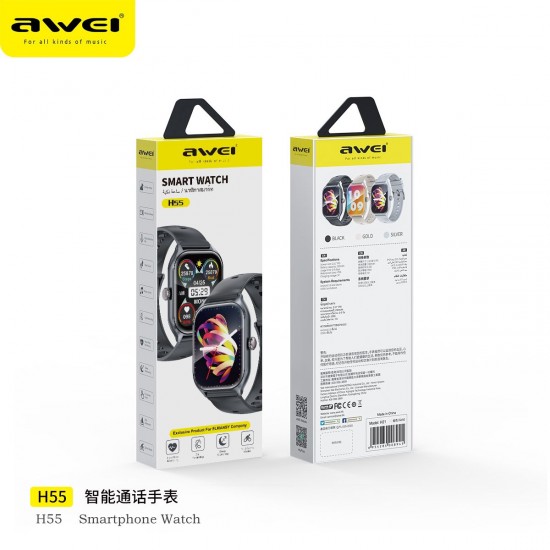 Awei H55 Multifunctional Smart Watch (Men/Women) Fitness Sports Bracelet Compatible with Android iOS- Black