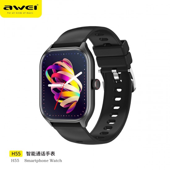 Awei H55 Multifunctional Smart Watch (Men/Women) Fitness Sports Bracelet Compatible with Android iOS- Black