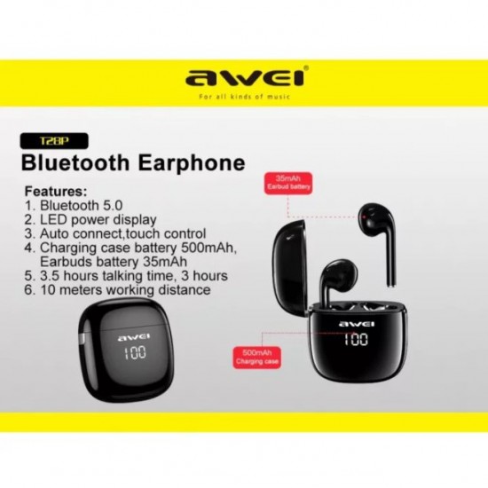 Awei T28P TWS Bluetooth Earphone - Black
