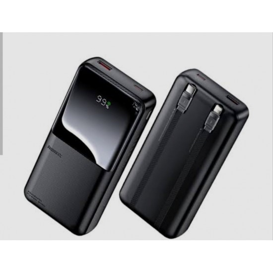 باور بانك ريماكس Rpp-680 بقوة 20 واط + 22.5 واط، سعة 20000 مللي أمبير مع كابلين للشحن السريع مدمجين، باور بانك بسعة كبيرة