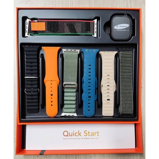 ساعة ذكية X-Inova Germany MX10 مزودة بـ 7 ستراب ساعة عصرية - شاشة تعمل باللمس - تدعم الشحن اللاسلكي تعمل مع نظامي التشغيل IOS وAndroid للرجال والنساء