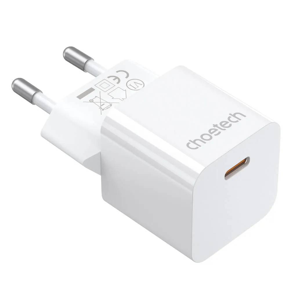 شاحن حائط Choetech Mini PD20W GaN USB-C (أبيض)