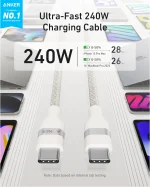 ⁦كابل أنكر باورلاين فلو USB-C إلى USB-C بقوة 240 واط بطول 6 قدم (1.8 متر) - أبيض | A82E2H22-ضمان 18 شهر من الوكيل الرسمي المحلي⁩ - الصورة ⁦2⁩
