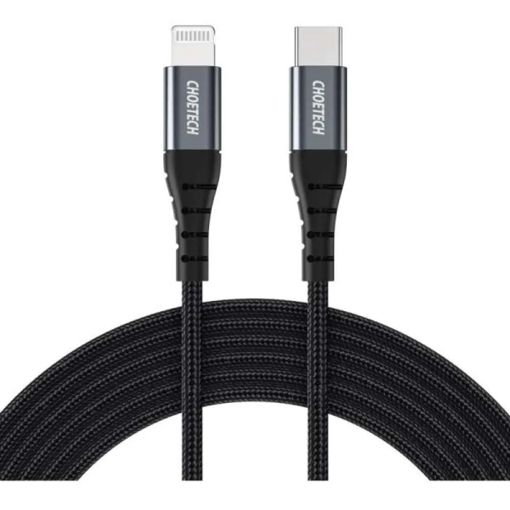 كيبل Choetech MFi مضفر من النايلون Type-C إلى Lightning بطول 1.2 متر - أسود كيبل Choetech MFi مضفر من النايلون Type-C إلى Lightning بطول 1.2 متر - أسود