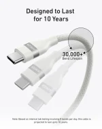 ⁦كابل أنكر باورلاين فلو USB-C إلى USB-C بقوة 240 واط بطول 6 قدم (1.8 متر) - أبيض | A82E2H22-ضمان 18 شهر من الوكيل الرسمي المحلي⁩ - الصورة ⁦3⁩