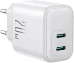 شاحن Joyroom JR-TCF12 بمنفذين USB-C بقوة 20 واط - أبيض