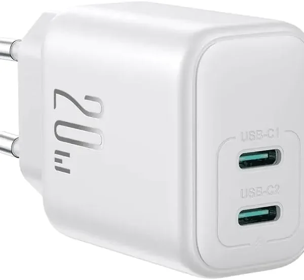 شاحن Joyroom JR-TCF12 بمنفذين USB-C بقوة 20 واط - أبيض