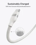 ⁦كابل أنكر باورلاين فلو USB-C إلى USB-C بقوة 240 واط بطول 6 قدم (1.8 متر) - أبيض | A82E2H22-ضمان 18 شهر من الوكيل الرسمي المحلي⁩ - الصورة ⁦4⁩