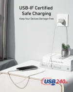 ⁦كابل أنكر باورلاين فلو USB-C إلى USB-C بقوة 240 واط بطول 6 قدم (1.8 متر) - أبيض | A82E2H22-ضمان 18 شهر من الوكيل الرسمي المحلي⁩ - الصورة ⁦5⁩
