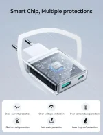⁦شاحن حائط Joyroom JR-TCF14 فائق النحافة 20 واط بمنفذي USB-C و USB-A (أبيض)⁩ - الصورة ⁦4⁩