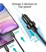 ⁦Choetech-TC0014 شاحن سيارة سريع 60 واط بمنفذي USB-C و USB-A⁩ - الصورة ⁦4⁩