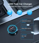 60W Dual USB-C+ USB-A Fast Car Charger