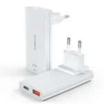 شاحن جداري Choetech PD65W GaN فائق النحافة بمنفذي USB-C و USB-A أبيض
