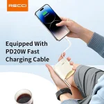 Recci RPB-P46 High Power Fast Charging 10000mAh Power Bank with 2 Built-in Cables - Beige - Image 2