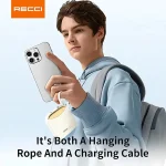 Recci RPB-P46 High Power Fast Charging 10000mAh Power Bank with 2 Built-in Cables - Beige - Image 3