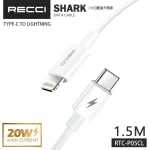⁦كابل شحن سريع RECCI RTC-P05CL PD بقوة 20 واط بطول 1.5 متر - أبيض⁩ - الصورة ⁦2⁩