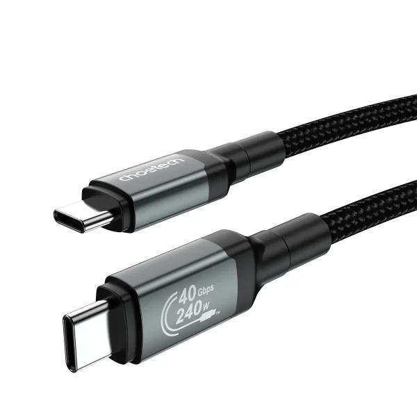 كابل CHOETECH USB-C 4 Gen 3 - سرعة فائقة، وتوافق متعدد الاستخدامات-رمادى