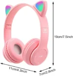 Cute Cat Ear Kids Bluetooth Headphones – Wireless, Over-Ear, Stereo Sound, Foldable with LED Lights for Girls – Pink - Image 4