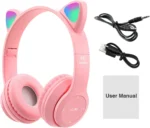 Cute Cat Ear Kids Bluetooth Headphones – Wireless, Over-Ear, Stereo Sound, Foldable with LED Lights for Girls – Pink - Image 9