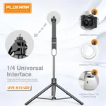⁦حامل ثلاثي لعصا سيلفي Plokama Live K10 pro مزود بإضاءة LED وجهاز تحكم بلوتوث – ارتفاع 200 سم – أسود⁩ - الصورة ⁦3⁩