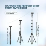 Plokama PK-996 Aluminum Alloy Tripod with Ring Light & Remote Control – Compatible with Smartphones, GoPro & Cameras - Image 7